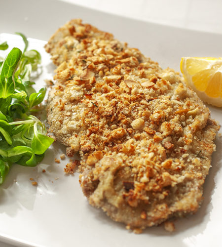 Baked breaded escalope without eggs