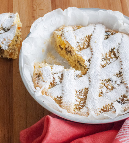 Plum, barley, and spelt tart