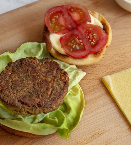 Mushroom and bean veggie burger