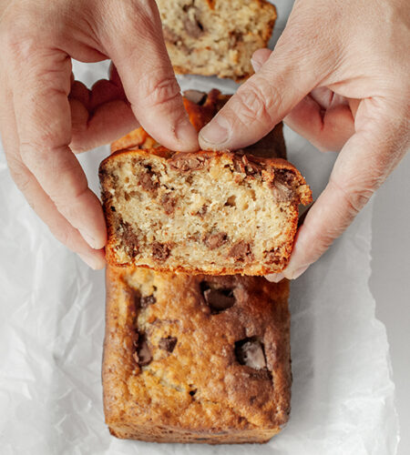 Banana cake, oat flakes and milk chocolate