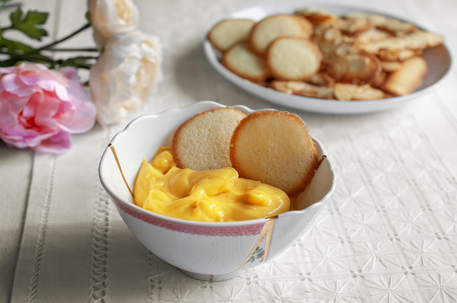 Grandma Irene’s snack: custard and langue de chat